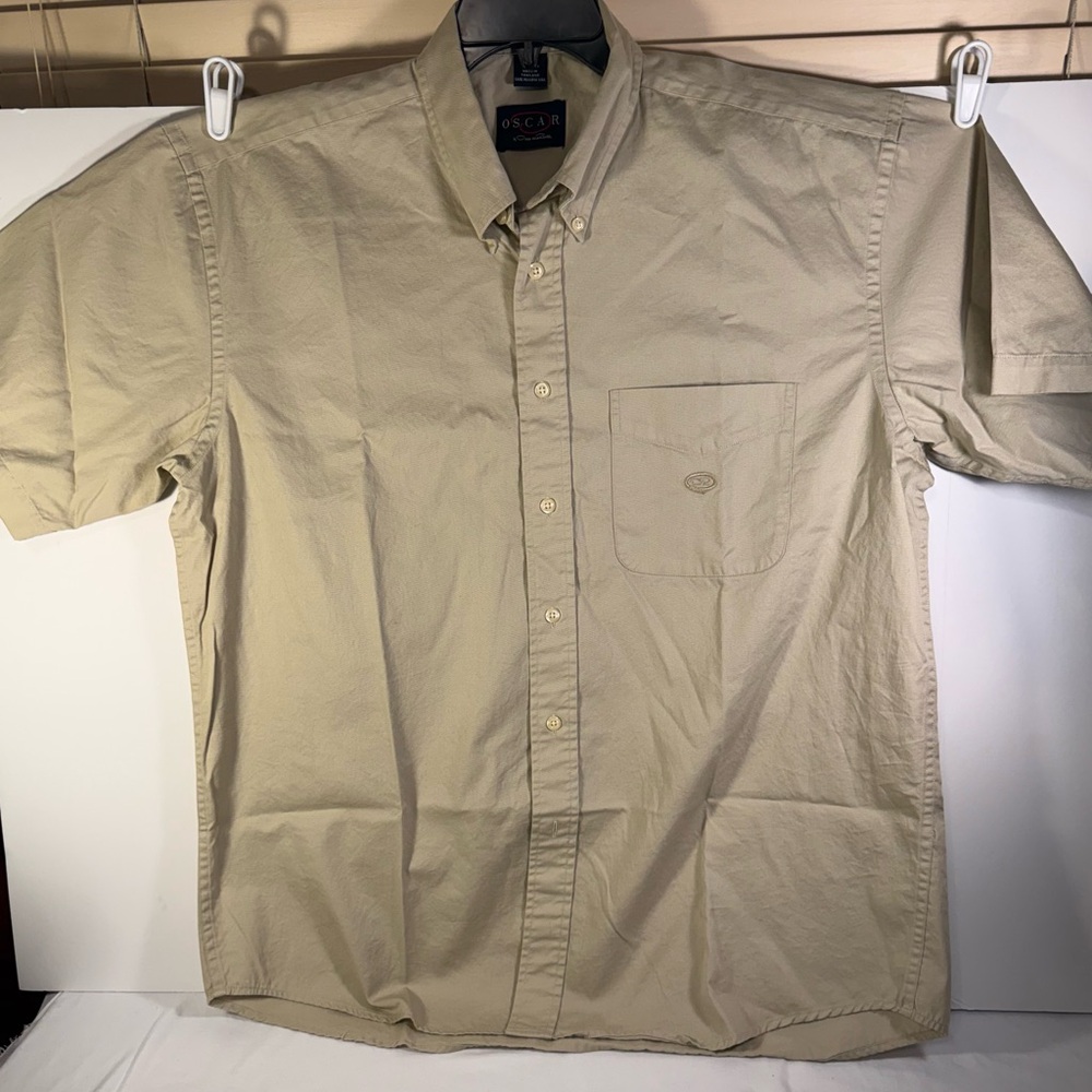 Oscar de la Renta Men's Beige Short Sleeve Shirt